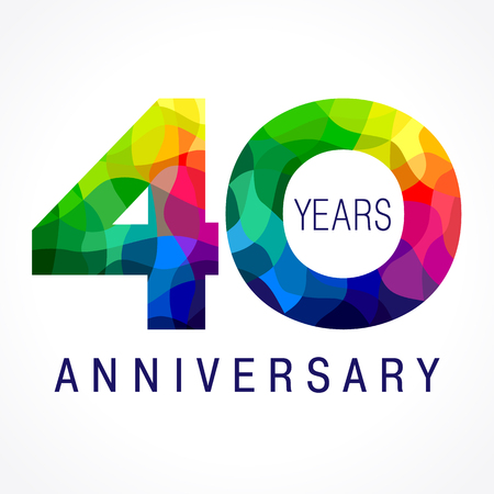 40 years old celebrating colored logo. Anniversary year of 40th vector template numbers. Happy birthday greetings celebrates. Stained-glass digits of jubilee ages. Mosaic pattern figures in various colors.のイラスト素材