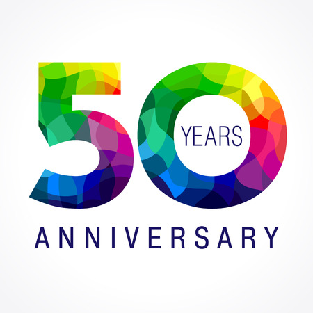 50 years old celebrating colored logo. Anniversary year of 50 th vector template numbers. Happy birthday greetings celebrates. Stained-glass digits of jubilee ages. Mosaic pattern figures in various colors.のイラスト素材