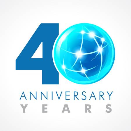 40 years old celebrating connecting logo. Anniversary year of 40 th vector template with volume cosmos 0. Greetings ages celebrates. Technologies, communicating sign with lighting flashes and sparks.のイラスト素材