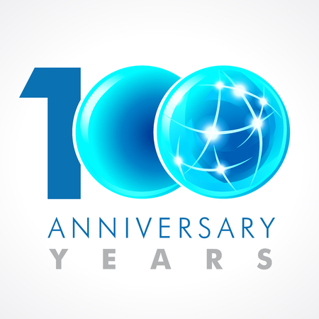 100 years old celebrating connecting logo. Anniversary year of 100th vector template with volume cosmos 0. Greetings ages celebrates. Technologies, communicating sign with lighting flashes and sparks.のイラスト素材