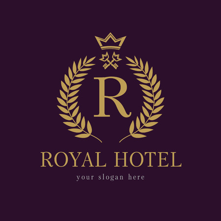 R company logo. Luxurious hotel. Coat of arms, gold colored round royalty classic symbol template.のイラスト素材