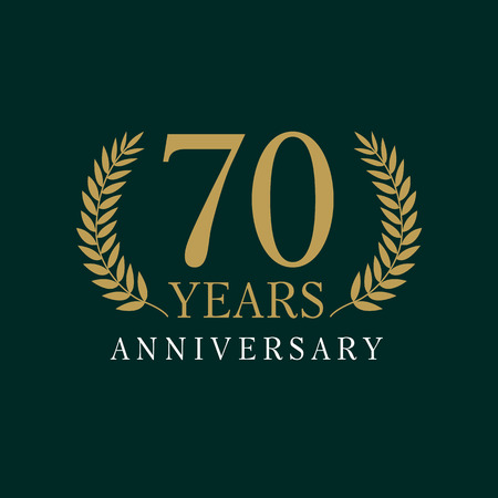 70 years old luxury logo. Anniversary of the 70th. Greetings ages celebrates. Celebrating tradition branches. 7th place symbol of victory and successのイラスト素材