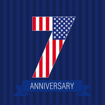 Anniversary 7 US flag logo. Template of celebrating icon of 7th place as American flag.のイラスト素材