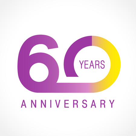 60 years old celebrating classic logo. Colored anniversary 60 th template numbers. Birthday greetings celebrates. Traditional framed digits of jubilee ages. Colored letter O or 0. Card or label idea.のイラスト素材