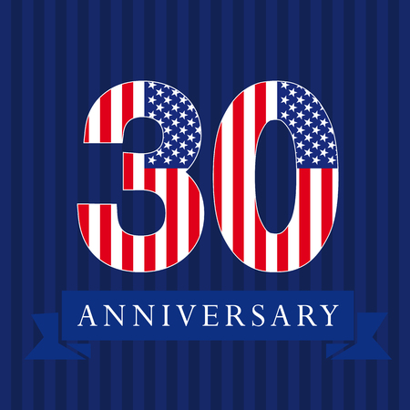 Anniversary 30 US flag logotype. Template of celebrating 30th.のイラスト素材