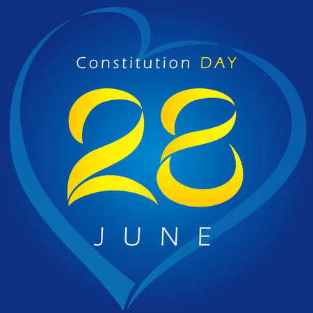 Ukrainian Constitution day vector greetings. National holiday in Ukraine 28th of June logo. Celebrating congratulating 28 anniversary lovely symbol or Valentine's Day sign.のイラスト素材