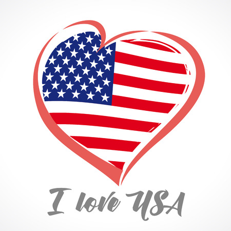 Love USA, America emblem colored. Happy Independence Day, July 4th - Fourth of July, American Flag in vector heartのイラスト素材