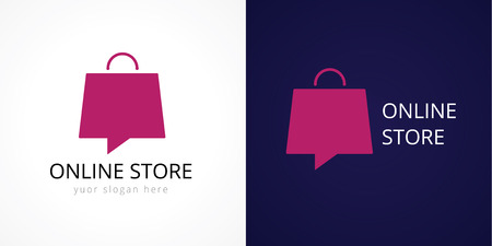 Online shops logo. Template colored isolated in a shape of speaking handbag. Fashion city, shopping bag.のイラスト素材