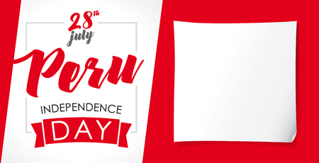 Peru Independence Day greeting banner. 28 July, Peru Independence Day lettering web banner background with flag colorsのイラスト素材