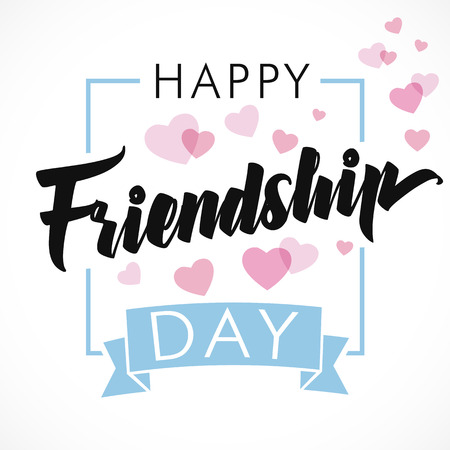 Happy Friendship Day greeting card. Vector illustration card with calligraphy lettering and heart for friendship dayのイラスト素材