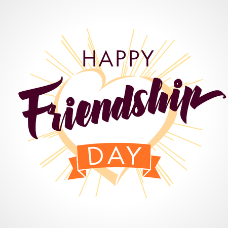 Happy Friendship Day heart and beams light greeting card. Happy Friendship day vector typographic design, inspirational quote about friendshipのイラスト素材