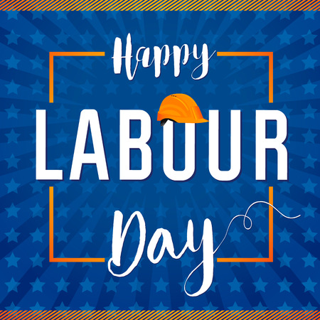 Labor Day USA star lettering card. Happy Labor day vecor greeting illustration with text on star background. International Workers Day illustration for greeting banner, poster designのイラスト素材