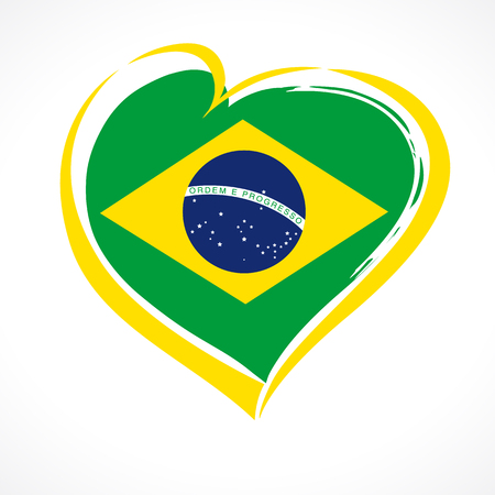 Love Brazil emblem colored. Independence day of Brazil vector background yellow heart on national flag colorsのイラスト素材