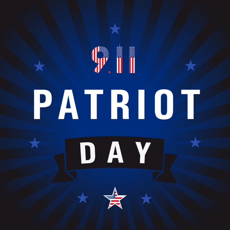 Patriot Day USA star blue stripes card. 9/11 Patriot Day background, American Flag on star shape and number 9-11 background. September 11, 2001 poster template vector illustration for Patriot Dayのイラスト素材
