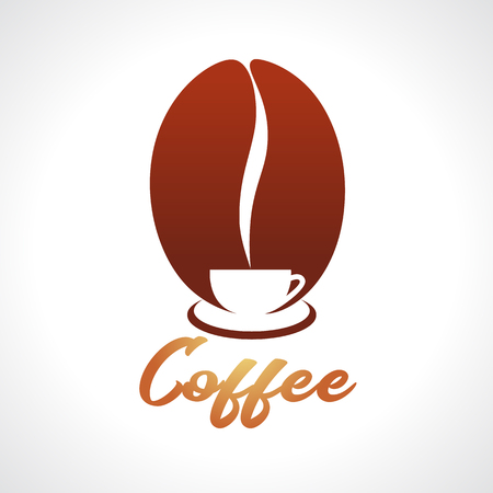 Coffee shop hot cup . Hot coffee cup design on brown grain background, cafe emblem illustrationのイラスト素材