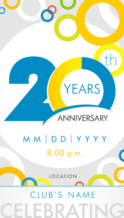 20 years anniversary invitation card, celebration template concept. 20th years anniversary modern design elements with background colored circles. Vector illustrationのイラスト素材
