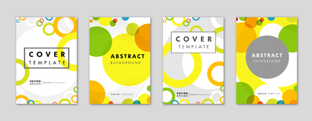 Set of cover templates with abstract colored circles shapes. Memphis style vector cover templates set with colorful baublesのイラスト素材