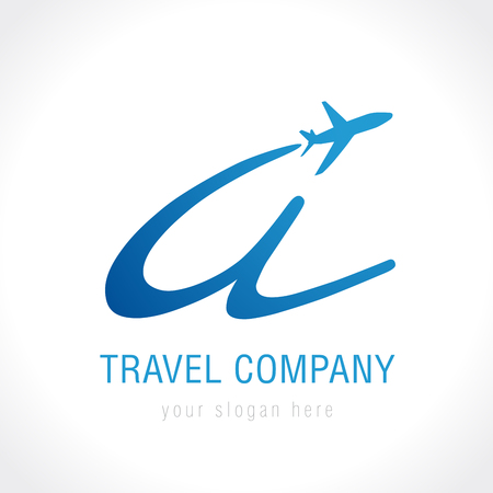 A travel company icon. Airlines, transportation or logistics company "a" name with flying plane. Branding identity, vector emblem.のイラスト素材