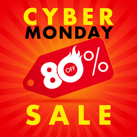 Cyber ??monday sale label banner stripes on red background 80% off. Cyber ??Monday sale concept promotion for website display with text on red beams. Vector illustrationのイラスト素材
