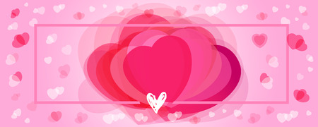 Valentines Day greeting card template with pink hearts in frame on rose color background.のイラスト素材