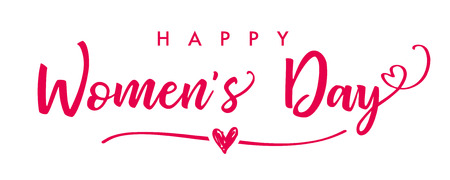 March 8, Happy Women's Day elegant lettering banner. Invitations for the International Women's Day, March 8 with calligraphic text and pink heart on line.のイラスト素材