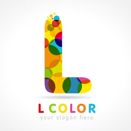 Letter L logotype. Logo "l" isolated abstract business colorful emblem. Stained glass colores graphic template. Clouds and bubbles with multicolored bunch. Vector corporate soft branding identityのイラスト素材