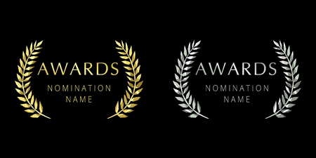 Awards logotype. Isolated elegant abstract gold, silver emblem. First and second place. Luxurious congratulating framed template. Celebrating decorative traditional stained glass greetingsのイラスト素材