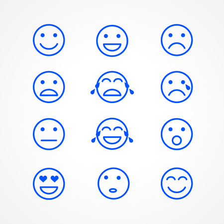 Set of emoticons or emoji sketch icons. Smile icons line art isolated vector illustration on white background. Concept for World Smile Dayのイラスト素材