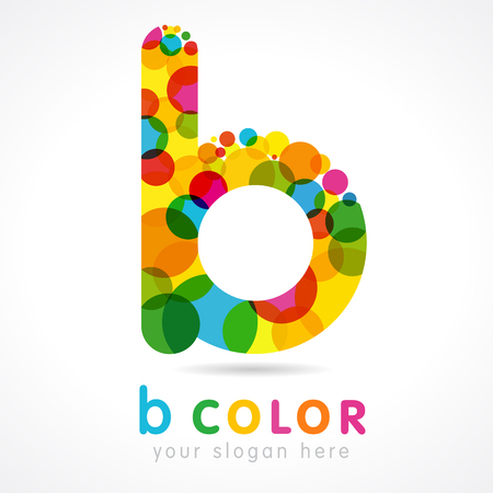 Letter B logotype. Isolated color emblem. Stained glass colores graphic template. Clouds and bubbles with multicolored bunch. Corporate soft branding identity. Vector mosaic texture, trendy label.のイラスト素材
