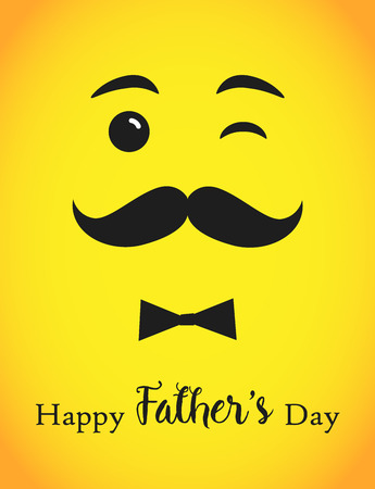 Happy father's day greetings. Happy Fathers Day calligraphy isolated congrats standard a4 215 x 280 size. Dad is my king smiling celebrating congratulating template. Bow tie elements yellow backgroundのイラスト素材