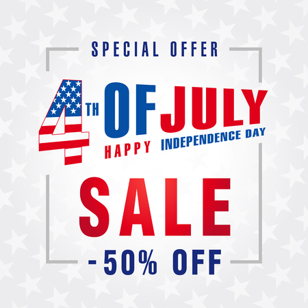 4th Of July USA, Independence Day Sale promotion background. Fourth of july sale flyer, Discount special offer -50% off. Online Sale Vector bannerのイラスト素材