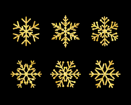 Winter gold christmas frost vector icon snowflakes isolated silhouette symbol. Xmas snowflake line set golden colorのイラスト素材