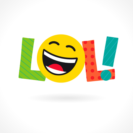 Lol! word icon. Comic emotional web text. Bright dynamic inscription with colored letters L in pop art style. Isolated abstract multicolored graphic design template.のイラスト素材