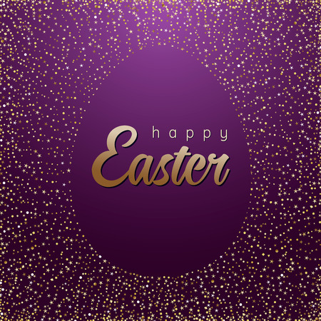 Happy Easter, He Is Risen congrats. Isolated abstract graphic design template. Glittering decoration. Congratulation eggs idea, violet background. Religious shining traditional symbol lettering sign.のイラスト素材