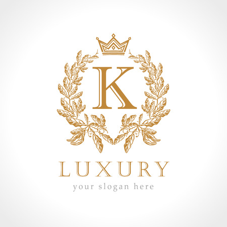 Letter K logotype concept. Isolated abstract emblem, graphic design template. Art nomination award sign, round shape business symbol. Vector illustration. K logo.のイラスト素材