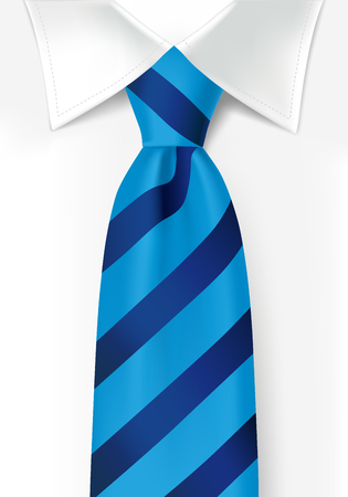 Blue striped tie on white shirt background. Colored teal elegant necktie for men. Vector illustration for fathers dayのイラスト素材