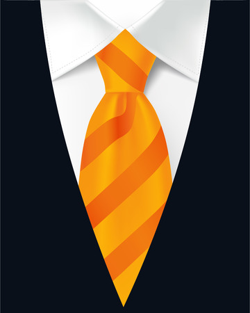 Striped orange tie, white shirt and men's suit. Golden elegant necktie for men. Vector illustration for fathers dayのイラスト素材