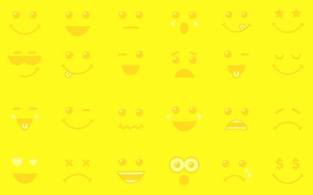 Emoji icons yellow background. Smile icon design for World Emoji Day banner or poster. Cute emoticons face, vector illustrationのイラスト素材