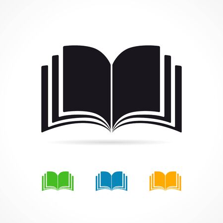 Open book black and colored icons. Magazine or library icon isolated on white background. Vector illustration for web design or digital education.のイラスト素材