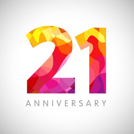 21 st anniversary numbers. 21 years old multicolored. Age congrats, congratulation art idea. Isolated abstract graphic design template. Colored digits. Up to 12%, 21% percent off discount.のイラスト素材
