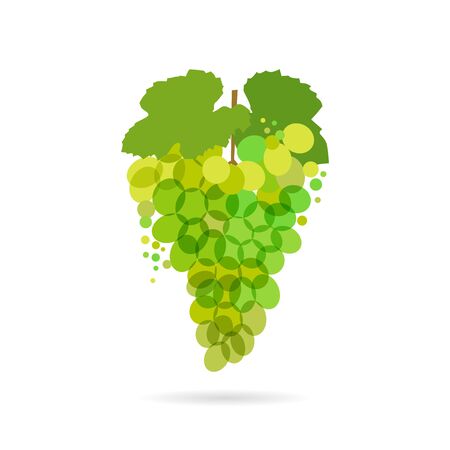 Grapes logotype concept. Bunch of grapes, green colored logo idea with bubbles on white background. Isolated abstract graphic design template. Organic meal, t-shirt bright element, transparent effectのイラスト素材