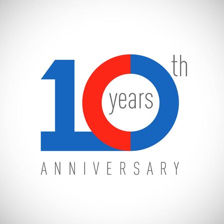 10 th anniversary numbers. 10 years old congrats, colorful. Congratulation idea. Isolated abstract graphic design template. Colored 0 digit. Up to 10% off discount. Anniversary conceptのイラスト素材
