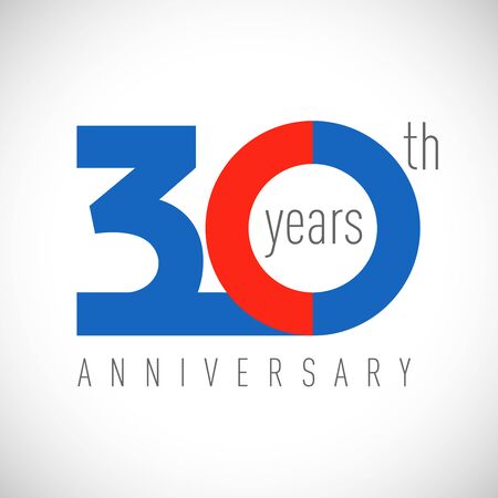30 th anniversary numbers. 30 years old congrats, colorful. Congratulation idea. Isolated abstract graphic design template. Colored digits. Up to 30% off discount. Anniversary conceptのイラスト素材