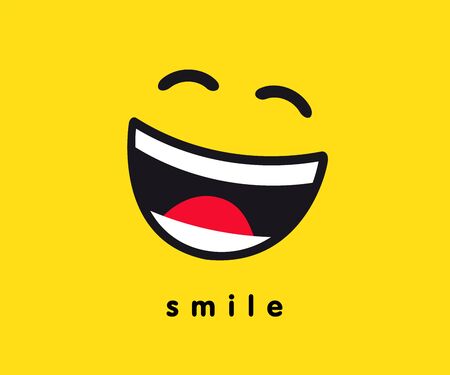Wink smile icon template design. Smiling emoticon vector  on yellow background. Emoji illustration line art style. World Smile Day bannerのイラスト素材