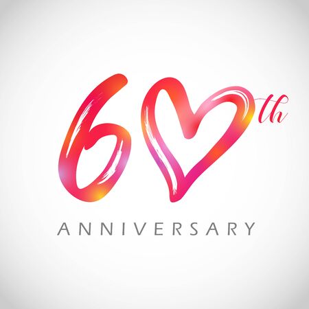 60 years old logotype. 60 th anniversary numbers. Decorative symbol. Congrats in brushing style. Isolated abstract graphic design template. Red digits, up to 60%, -60% percent off discount concept.のイラスト素材