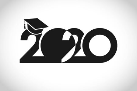 Class of 2020 year graduation logo, awards and t-shirt sign concept, happy holiday invitation card, congratulation digits. Isolated abstract graphic design template. Monochrome color style.のイラスト素材