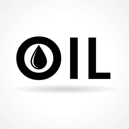Oil text icon black. Petrol drop flat symbol in lettering. Financial business trading typography template. Vector infographicのイラスト素材