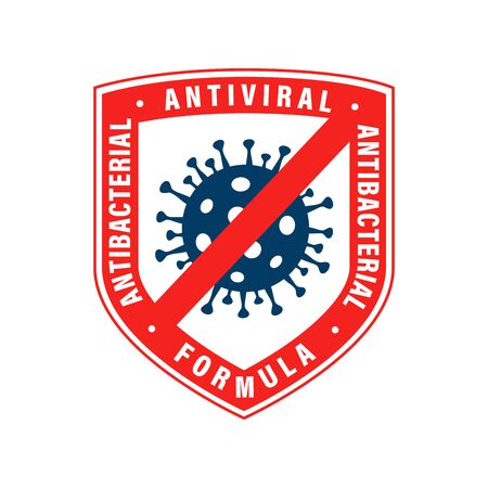 Antiviral antibacterial coronavirus formula vector shield icon. Coronavirus Covid-19 virus stop sign, health protection, hand sanitizer labelのイラスト素材