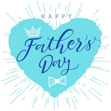 Happy father's day white and blue colored postcard. Happy Fathers Day creative congrats with calligraphic elements. Dad is my king poster, brush calligraphy. Isolated abstract graphic design templateのイラスト素材