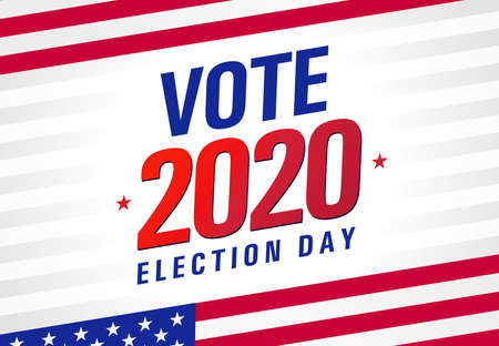 Vote 2020 in USA, light stripes banner design. American patriotic background election day. Usa debate of president voting. Election voting poster or flyer vector templateのイラスト素材
